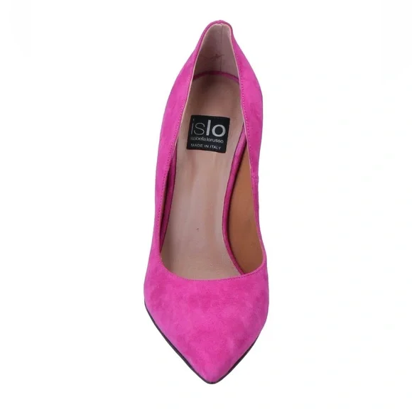 Isabella Lorusso Italian Pink Fuchsia Wave Suede Heels - Picture 10 of 11